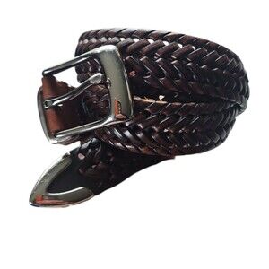 Perry Ellis NWOT Genuine Leather Belt Sz 40 Brown Braided Classic Men Accessory